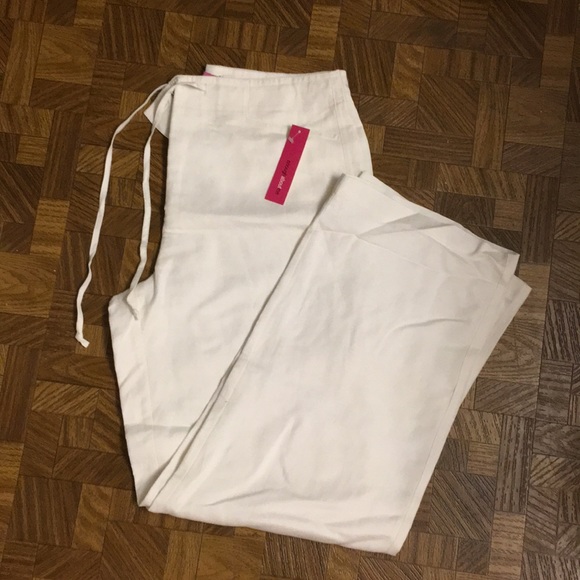 Enough about me white linen viscose wide pants S - Picture 2 of 8